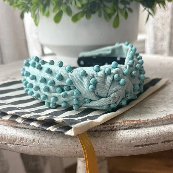 Lele Sadoughi Aqua Beaded Knotted Headband - Picture 3 of 6